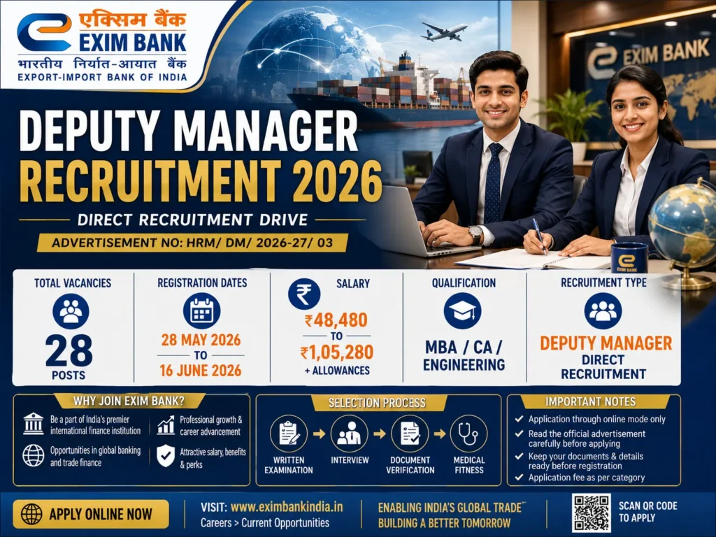 EXIM Bank Deputy Manager Recruitment 2026 Notification