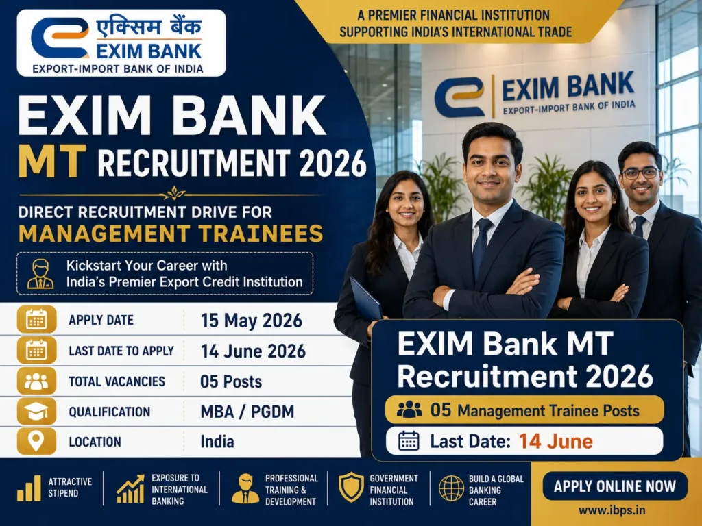 EXIM Bank Management Trainee Recruitment 2026 notification for MT posts in India