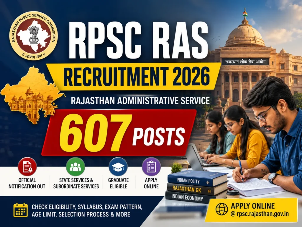 RPSC RAS Recruitment 2026 official notification for 607 Rajasthan Administrative Service vacancies