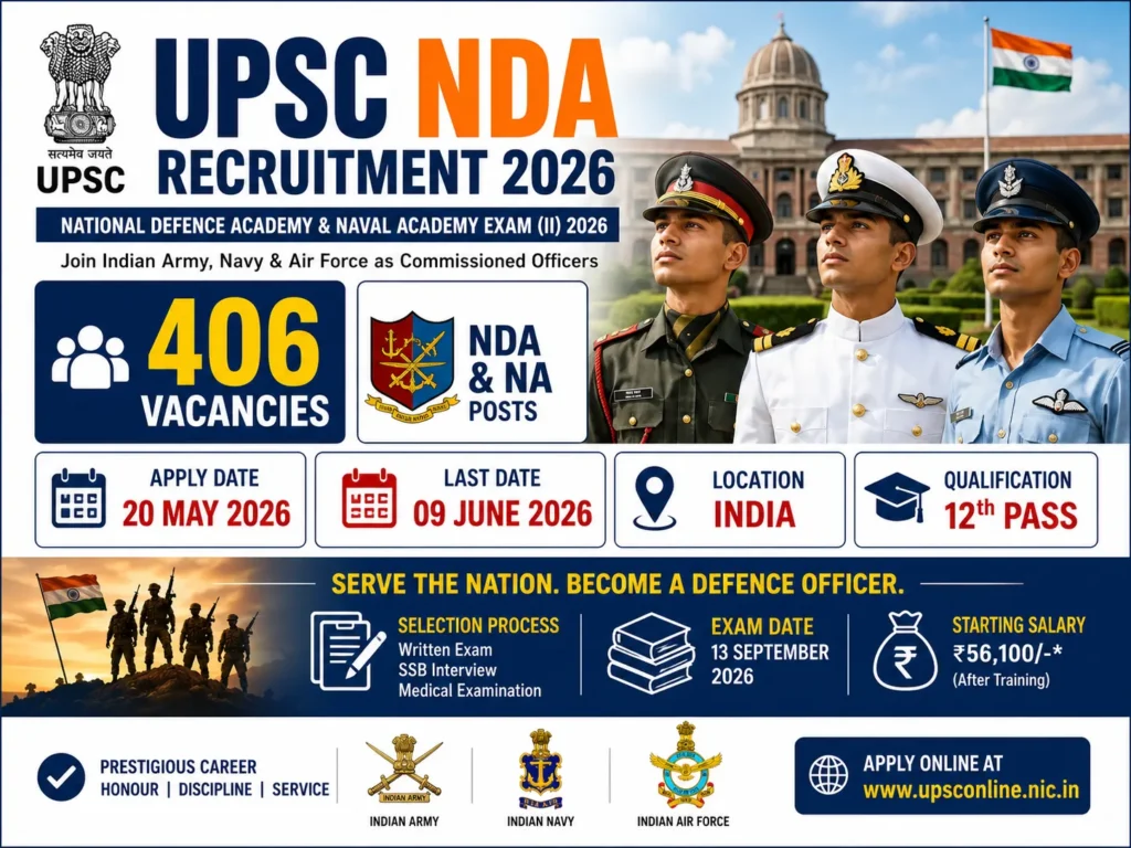 UPSC NDA Recruitment 2026 notification for National Defence Academy and Naval Academy posts in India